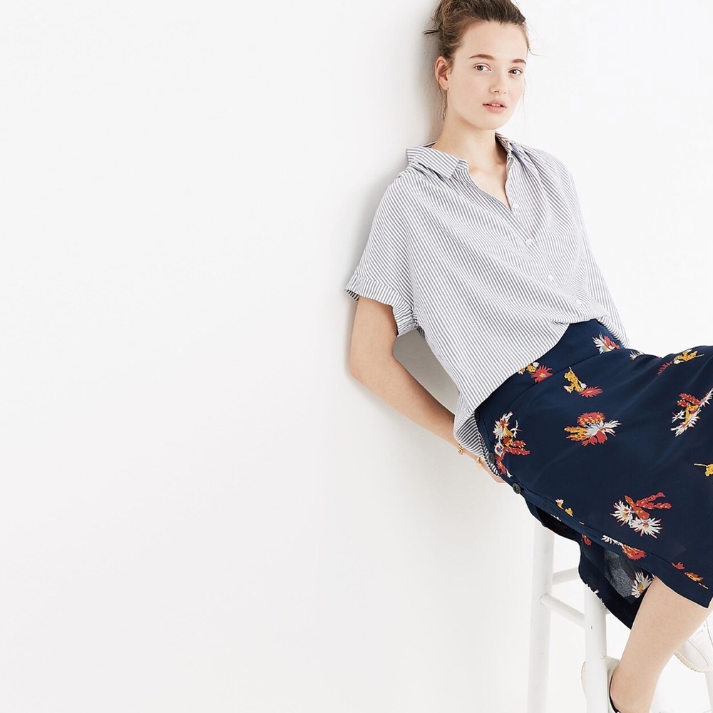 Madewell Central Shirt in Benton Stripe Blue/White Button Down Blouse size XXS - Picture 4 of 10